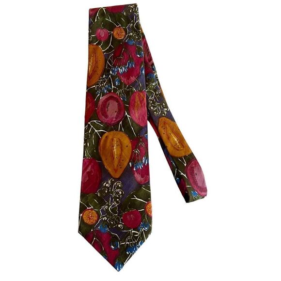 Vintage Structure Tie Italian Fruit Print Cotton Fabric - Picture 1 of 4